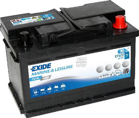 EXIDE 70AH 600A 278X175X190 DUAL AGM -/+