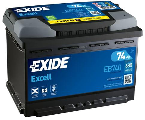 EXIDE 74AH 680A 57412 EXCELL -/+