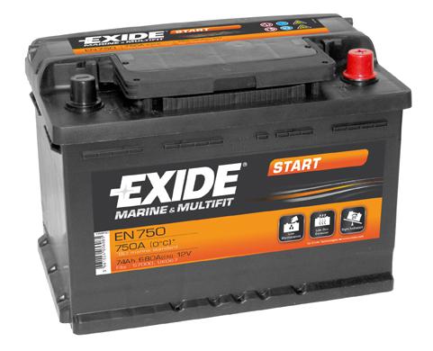 EXIDE 74AH 750A 280X175X190 START -/+