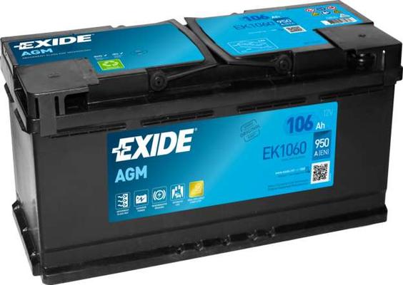 EXIDE AGM 106AH 392X175X190 950A -/+