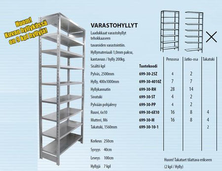 Riiuli külgpost kõrgus 2500 mm