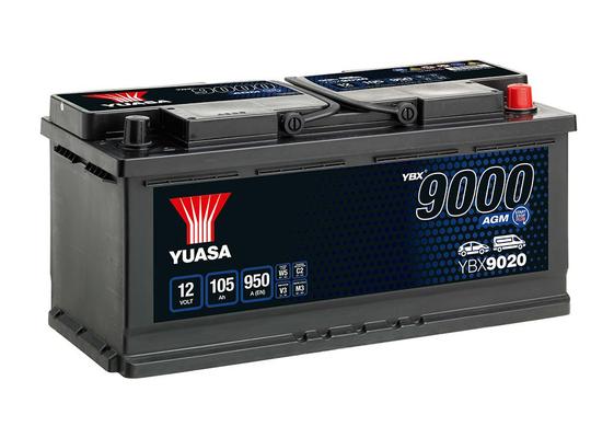 YUASA 12V 105Ah 950A AGM 393X175X190 -/+